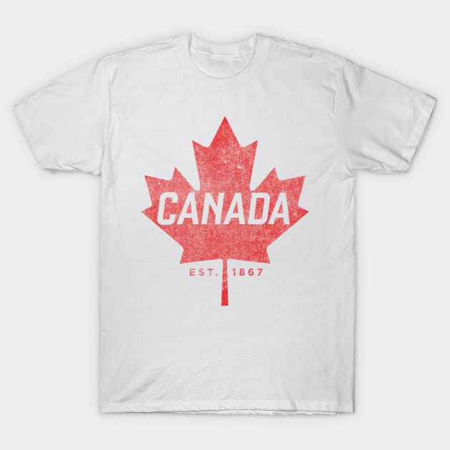 Canada Est. 1867 Vintage Faded Canada Maple Leaf  design T-Shirt by Vector Deluxe